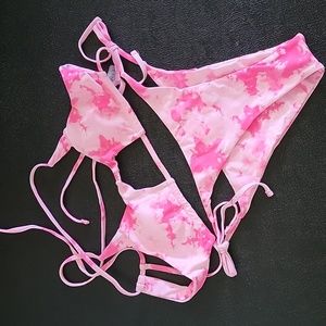 Zaful Women's Cutout Tie Dye Lace Up Bikini Set Swim